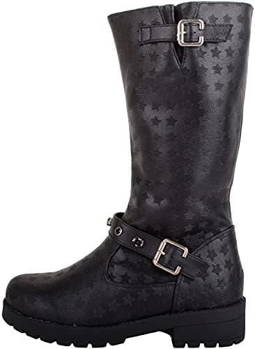 Childrens Kids Girls Knee Length Lightweight Buckle Boots with Star Design