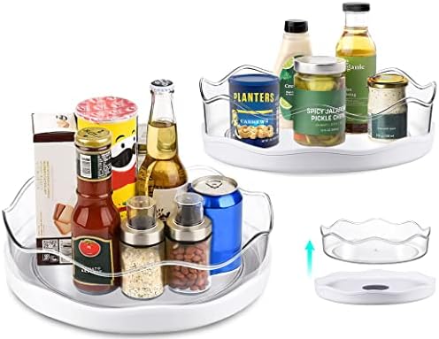 [2 Pack] Lazy Susan Organizer with Removable Bins, Non-Skid Lazy Susan Turntable for Cabinet refrigerator, Rotating Turntable Organizer for Pantry Countertop Cupboard Kitchen Bathroom, 9" & 11", White