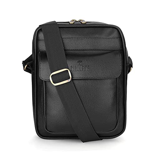 Image of The Clownfish Della Series Faux Leather Messenger One Side Shoulder Bag and Sling Cross Body Travel Office Business Bag for Men and Women (Black)