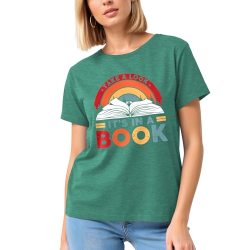 Image of Take a Look It's in a Book Shirt for Women Funny Reading Rainbow Graphic T Shirt Book Lover Gift Tee Tops