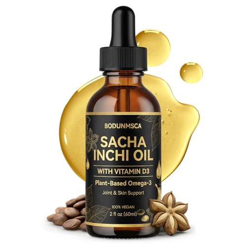 BODUNMSCA Sacha Inchi Oil Organic Sacha Inchi Oil Drops Cold-Pressed Plant-Based Omega 3-6-9 & Vitamin E for Skin Joints & Daily Wellness 2 oz Liquid Supplement(1PCS)