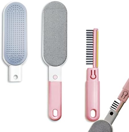 VrythosNex​​ ​4-in-1 Pet Hair Remover for Couch, Car, Furniture - Portable Dog Cat Fur Hair Removal Tool with Detachable Brush, Lint Brush, Fabric Shaver, Crevice Tool (Pink)