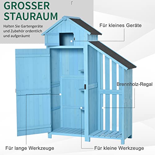 Outsunny Gartenhaus Gerätehaus Geräteschuppen mit Brennholzlagerraum Geräteschuppen mit 3 Ablagen Asphaltdach Tannenholz… – Bild 6