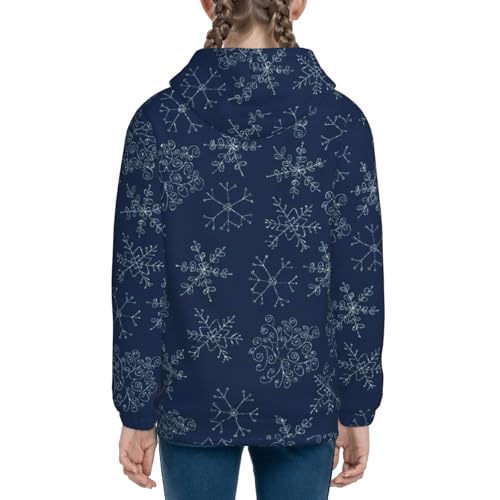 Snowflake Dark Blue Kids Pullover Hoodies Boys Zip Up Sweatshirts Girls Athletic Clothes with Pocket 5