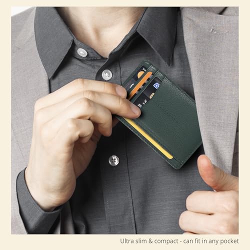 Image of Oak Leathers Leather Slim Minimalist Wallet for Men & Women RFID Front Pocket Leather Card Holder Wallets (Nappa Dark Green)