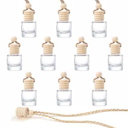 LSRVNM 10 Piezas 8ml Botella de Perfume Colgante, Coche Mini Botella de Perfume, Esenciales Perfume Difusor, Rellenable, Reutilizable, para Coche, Casa, Oficina, Decoración de Perfumes(Cilíndrico)