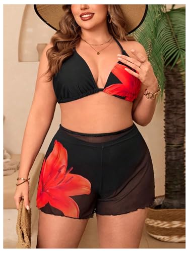 Bikini grande taille hipster floral 3 pièces maillot de bain tankini - 5