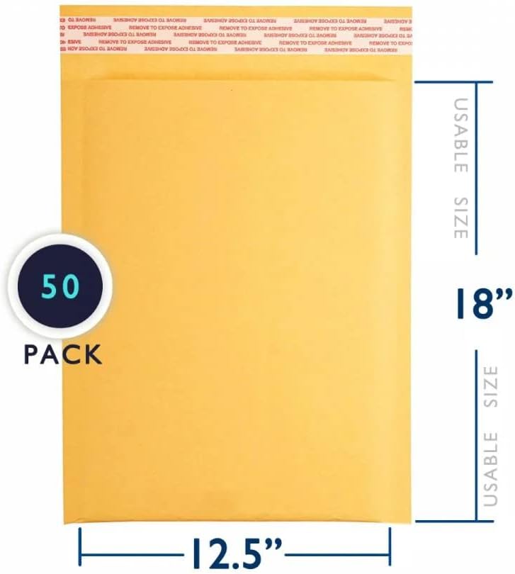 50 PC #6 12.5x19 Inches 50 Pack Inches Kraft Bubble Mailers Yellow