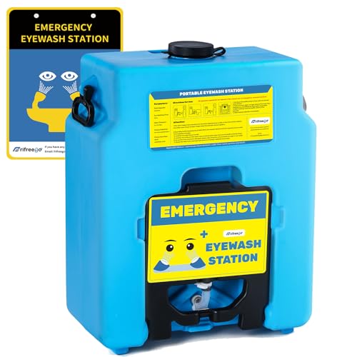 14gal Portable Eye Wash Station, Heavy Duty Gravity-fed Eyewash Station, Self-contained Eye Wash Station OSHA Approved with Dual Nozzles, 15min Emergency Eye Washing Station, No Leakage