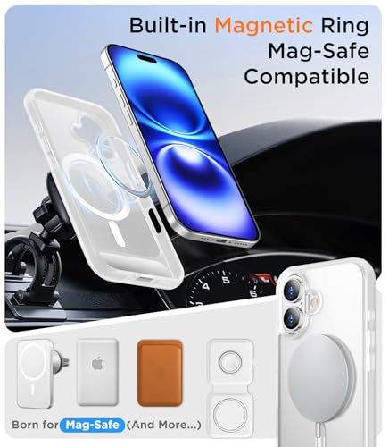 Image of Magnetic Compatible with iPhone 16 Case, [Built-in Invisible Kickstand][Compatible with MagSafe][Military Grade Shockproof] Slim Translucent Matte Phone Case for iPhone 16 6.1 inch