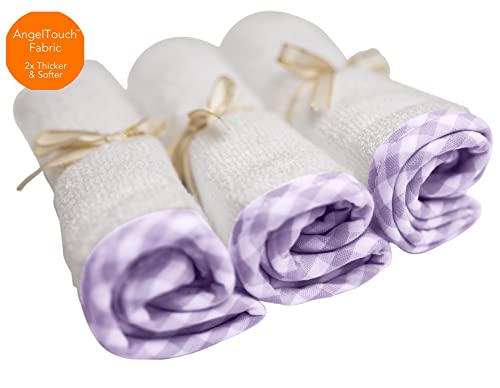Image of Channing & Yates Premium Boutique Baby Washcloths - (6-Pack) Organic Viscose Made from Bamboo Wash Cloths 2X Thick & Soft - Helps Eczema - Adult Face Washcloths - (Purple on White)