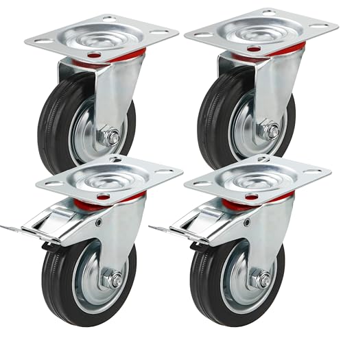 4 ruedas para cargas pesadas con freno de hasta 400 kg, ruedas giratorias de 75 mm, ruedas de transporte con frenos, ruedas para muebles