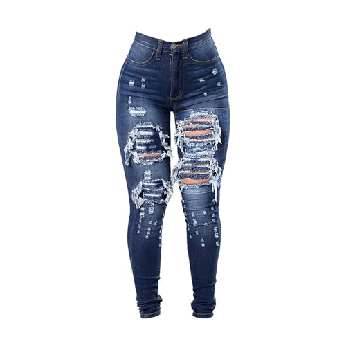 Womens Butt Lifting Skinny Stretch Jeans Classic Slim Fit Denim Pants Ripped High Waist Trousers