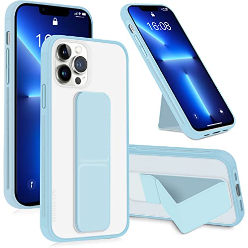 INFOSUN iPhone 13 Pro Case Cover, Matte Stand Foldable Kickstand Hand Grip Frosted Holder Phone Cover for 13 Pro 6.1 inch(Light Blue)