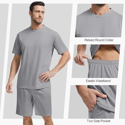 Janmercy 3 Pack Men's Workout Sets Athletic Shorts Shirt Basketball Football Training Running Gym Outfits Summer Gift2