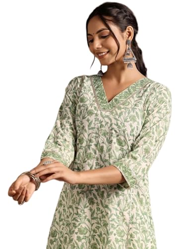 Image of New Cotton Leaf Printed Casual Straight Kurta for Women | Women Formal Kurti