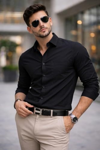 Image of Nexora Men's Slim Fit Formal Shirt, Cotton, Full Sleeve, Spread Collar, Breathable, Office