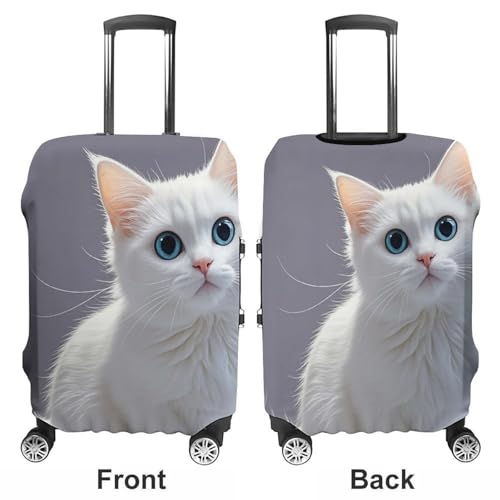 Carry on Luggage Cover White Cute Cat Suitcase Covers for Luggages Tsa Approved Travel Luggage Sleeve Protector Elastic Suitcase Protector Anti-Scratch Washable Fits 19-30 Inch Case -L3