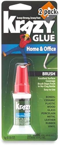 Krazy Glue Home & Office Brush On Super Glue, Brush Applicator, 5 Grams (2 Pack)