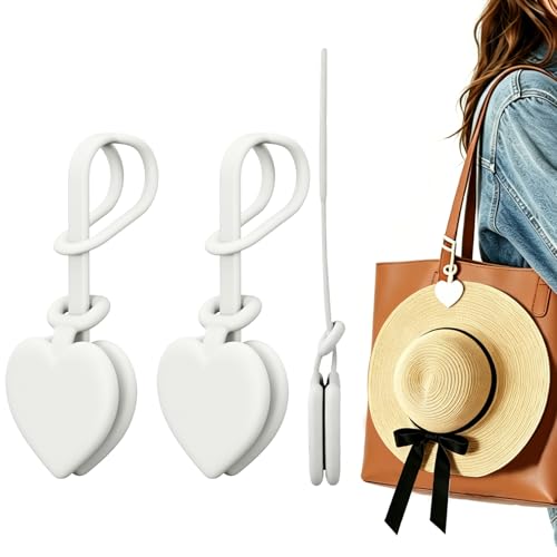 2 Pcs Magnetic Hat Clips for Travel on Bag Silicone Adjustable Sunhat Holder Hat Clip for Caps & Beach Hats Cap Clip for Beach Vacation Essentials (White)
