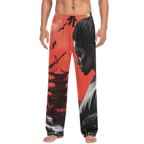 AIXIWAWA Mens Pajama Pants-Watercolor Samurai, Soft Sleep Lounge Pajamas Bottoms with Pockets Drawstring S