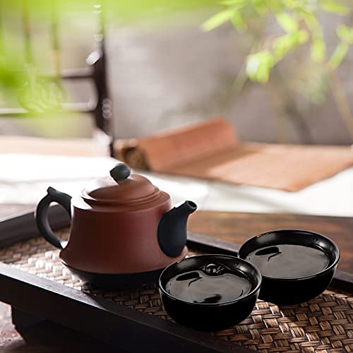 Foraineam 12 Pcs Ceramic Sake Tea Cups, 1.5 Ounces / 45ml Premium Black Pottery Asia Japanese Teacups Set, Kungfu Style Tea Accessories Handcraft Gift Box Pack