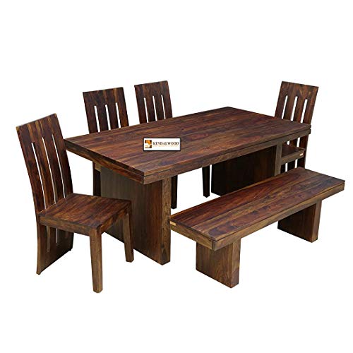 Image of KENDALWOOD Furniture Sheesham Wood Dining Table with 6 Seater with 1 Bench |1 Year Warranty | 6 Seater Dining Set- Dining Room Furniture (Finish Color:-Teak Finish) -DIY(Do-It-Yourself)
