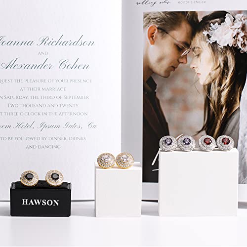 Image of HAWSON Cufflinks for Men, Gold Diamond Crystal Cufflinks for Groom Husband Personalized Gifts, Mens Formal Wedding Business Cufflinks, Luxurious Gorgeous Cuff Links French Shirt Accessories
