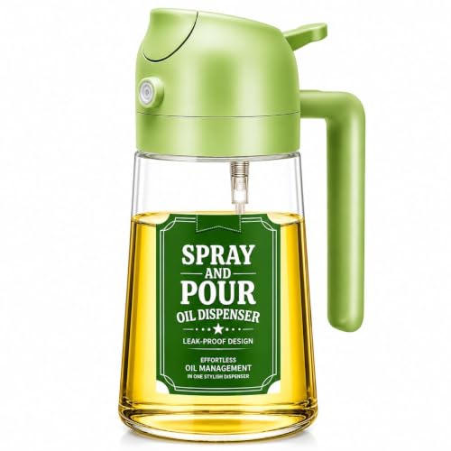 Image of 2-in-1 Glass Oil Sprayer and Dispenser Bottle with Handle Cocking Oil Bottle for Kitchen (500ml)