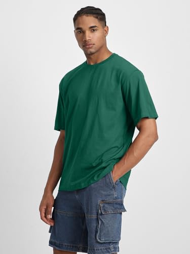 Image of Veirdo Oversized Baggy Fit Drop Shoulder Half Sleeves Round Neck Solid Pure 100% Cotton T-Shirt for Men (Available in White, Black, Mustard, Maroon, Green, Lilac, Navy, Red Color)
