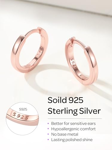 Image of ChicSilver 925 Sterling Silver Huggie Hoop Earrings Small Hoop Earrings for Women Hypoallergenic Silver Huggie Earring Cartilage Earrings for Women (6 /8 /10 /12 /14 /16 /18 /20MM)