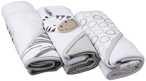 Spasilk Baby 3 Pack Soft Terry Hooded Towel Set for Newborn Boys and Girls, Grey Zebra - Thumbnail 3