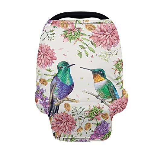 Image of Forchrinse Hummingbird Peony Baby Car Seat Cover for Boys Girls,Stretchy Carseat Canopy Nursing Cover Stroller Cover Easy to Install