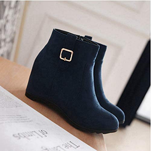 VOKLIN Women's Winter Wedge Dressy Ankle Boots Suede Round Toe Zipper Comfy Chunky Hidden Heel Short Booties3