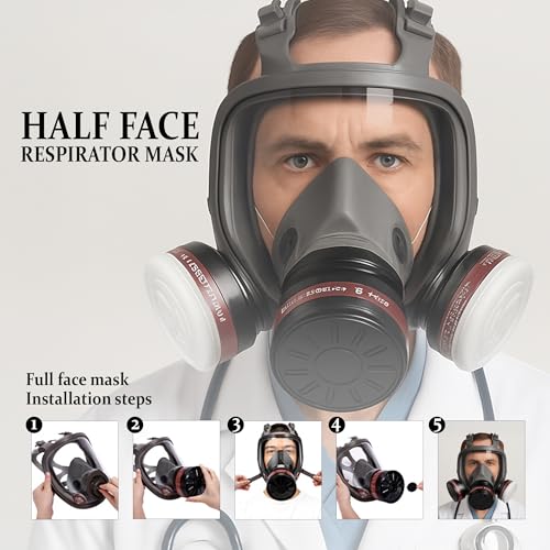 Image of Gas Mask Respirator Set Activated Carbon Filters & Protective Goggles | 6200 Industrial Mask For Epoxy Resin Work, Wall Painting, Welding, Polishing, Spraying & Gas, Construction