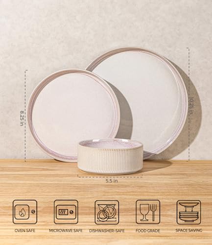 Image of TheTerra Ceramic Dinnerware Sets for 6, 18 Pieces Porcelain Lightweight Plates and Bowls Sets, Scratch Resistant Dish Set, Oven & Microwave & Dishwasher Safe, Primrose Pink
