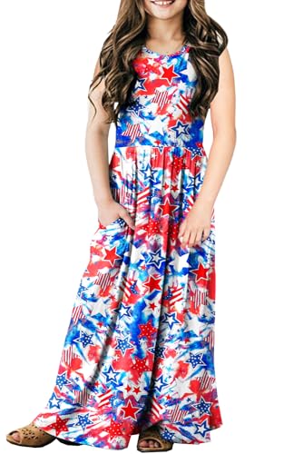 Image of Deerose Girls Maxi Dress Short Sleeve Casual Long Dresses with Pockets 5-14 Years