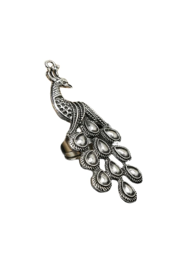 Velvet Jewelz Oxidised Silver Peacock Ring for Women & Girls - Multicolor Alloy Statement Ring, Boho Ethnic Jewelry-image-37