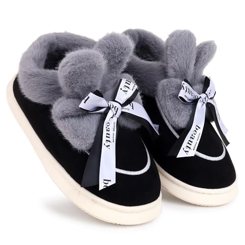 CASSIEY Comfortable Indoor/Outdoor Winter Snow Shoes |Women's Slip On Fur Boot- Black, 3-4 UK