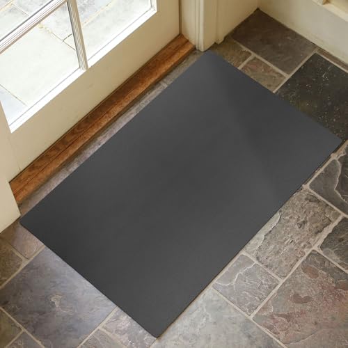 FURKIT Front Door Mat Indoor Outdoor, Waterproof Low Profile Entrance Mat for Back Door, Leather-Look Soft PVC Rug for Entryway, Easy Clean and Stain Resistant Doormat, Dark Gray, 2×3 ft