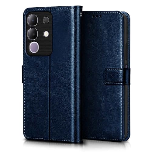 Image of WOW IMAGINE Shock Proof Flip Cover Back Case Cover for Vivo T4x 5G | iQoo Z10x 5G | Vivo Y31 Pro 5G (Flexible | Leather Finish | Card Pockets Wallet & Stand | Blue)