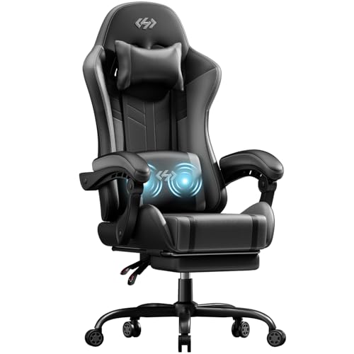 Image of HLDIRECT Gaming Chair, Ergonomic Video Game Seat with 360 Swivel & Lumbar Massage, Computer Chair PU Leather Cushion for Adults Home /Office Use (Black & Grey)