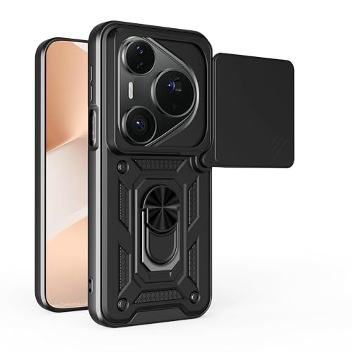 Kukoufey Compatible with Huawei Pura 80 Ultra Case Cover,with Slide Camera Lens Cover Compatible with Huawei Pura 80 Pro+ LMR-AL10 / Pura 80 Pro Cell Phone Protective Case Black