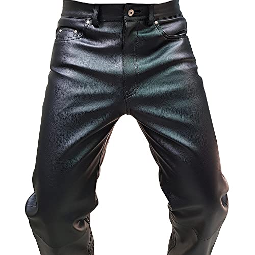 Mens 501 Style Black Real Leather Jean Pants - Genuine Handmade Sleek3