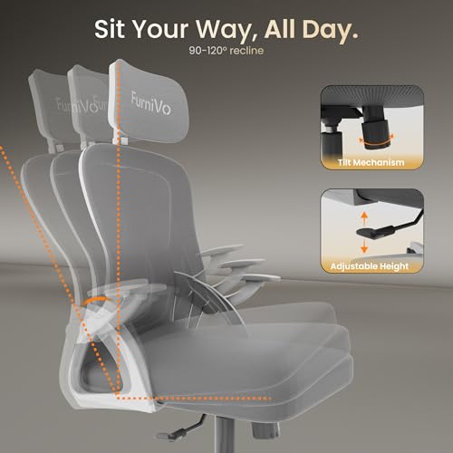 Image of Spark Ergonomic High Back Office Chair with 3D Adjustable Armrest, Adjustable Headrest, Lumbar Support, Revolving Mesh Chair - Home & Office | 3 Years Warranty (White-Grey)