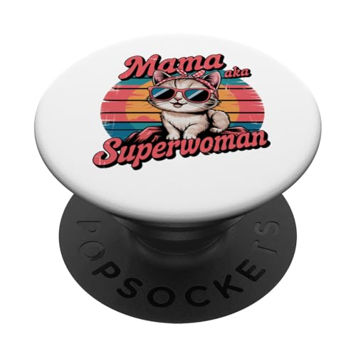 Retro Groovy Mama Superwoman Cat lover Cute Mother's Day PopSockets PopGrip Adhesivo