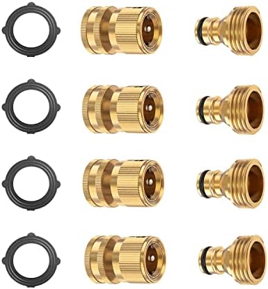 BoArt (4 Sets Garden Hose Quick Connector Set, Solid Brass 3/4 Inch Water Fitings Thread Easy Connect No-Leak Male Female