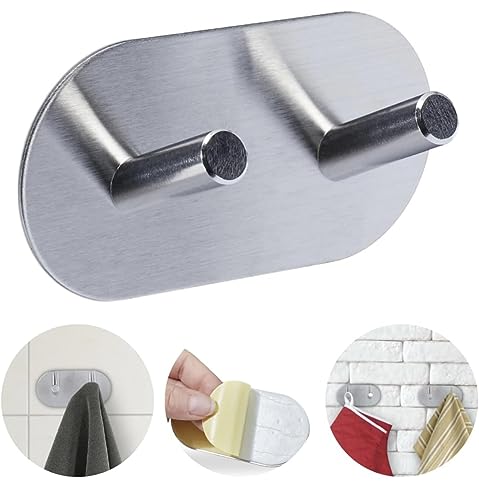 Gancho Adesivo de Inox para Parede ideal para Banheiro Cozinha Quarto (Gancho Duplo)