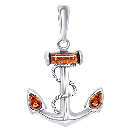 Preisvergleich Produktbild ANDANTE Premium Collection - Echter OSTSEE Bernstein Kettenanhänger in 925 Sterling Silber ** Marine Anker ** Zertifiziert - Gold des MEERES - Farbe Cognac