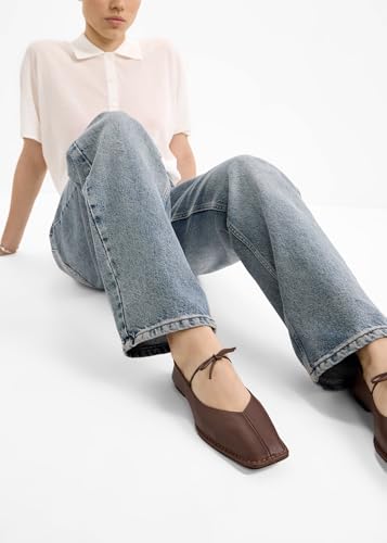 Lace up Ballet Flats Women Square Toe Mary Jane Flats Bow Slip On Leather Comfortable Ballerina Shoes3